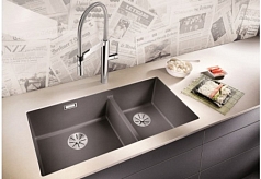 Мойка Blanco SUBLINE 480/320-U отводная арматура InFino® кофе