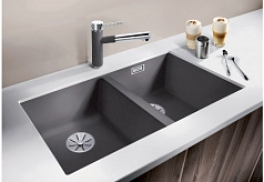 Мойка Blanco SUBLINE 350/350-U SILGRANIT отводная арматура InFino® темная скала